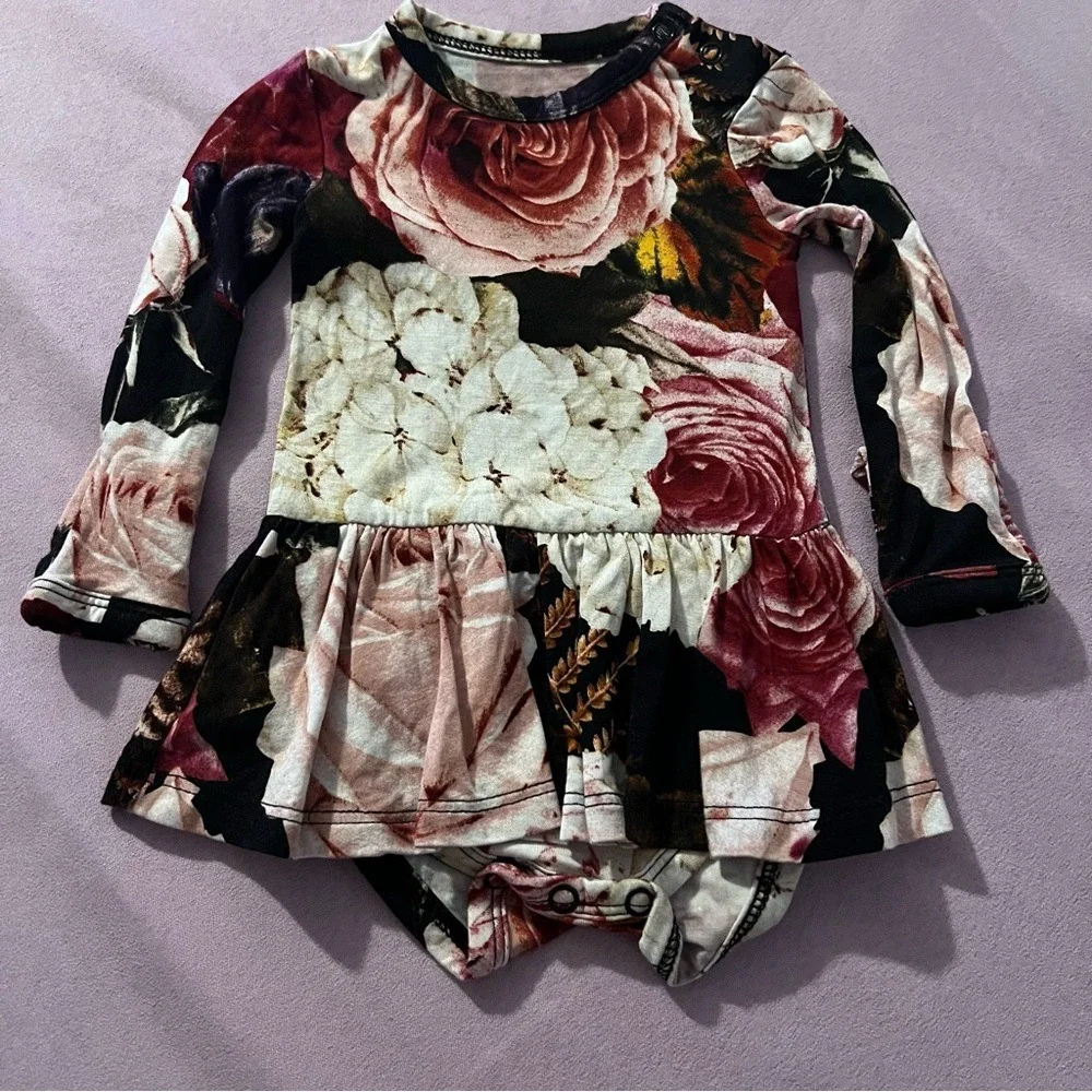 Posh Peanut Floral Bamboo Viscose Ruffle Long Sleeve Bodysuit 0-3 Months